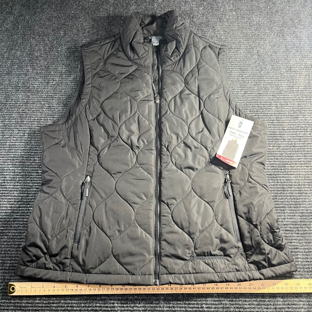 Free Country FreeCyle Quilted Vest Womens XL Black Full Zip Lightweight Packable